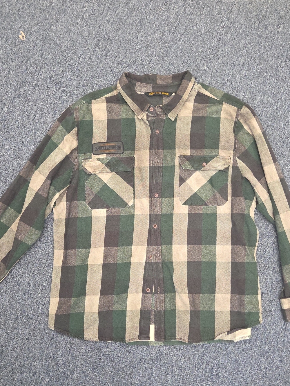 Harley-Davidson Green and Black Plaid Button-Down Shirt